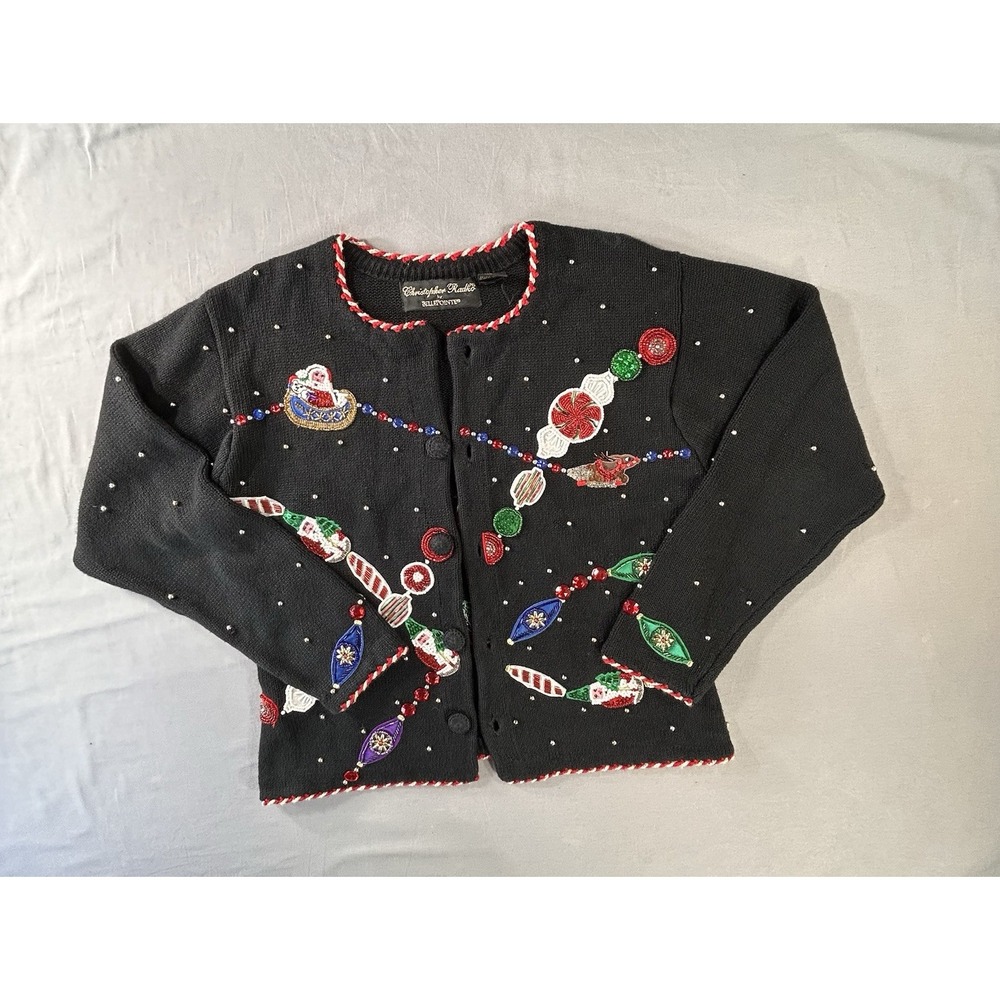 Christopher Radko By BellePointe Women's Cardigan Christmas Sweater Missing Bead
